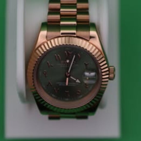 Rose Gold Seiko Mod | Olive Green Arabic Dial | Automatic | Presidential Bracele - Picture 1 of 3
